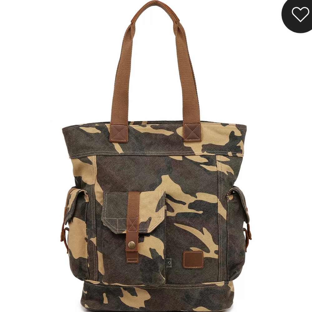 TSD BRAND Leaf Hill Large Tote Bag in Khaki Camo